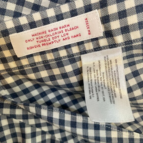 Classic | Pair of 100% Cotton Brooks Bros Button Downs | Green Plaid Blue Check - Picture 7 of 16